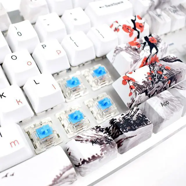 Alt view image 5 of 7 - MOLGRIA Keycaps 110 Set for Full Size Mechanical Keyboard, Custom PBT OEM Profile Key caps Japanese Style with Keycap Puller for Cherry MX 104/87/71/61 60 Percent Keyboard(Plum Blossom)