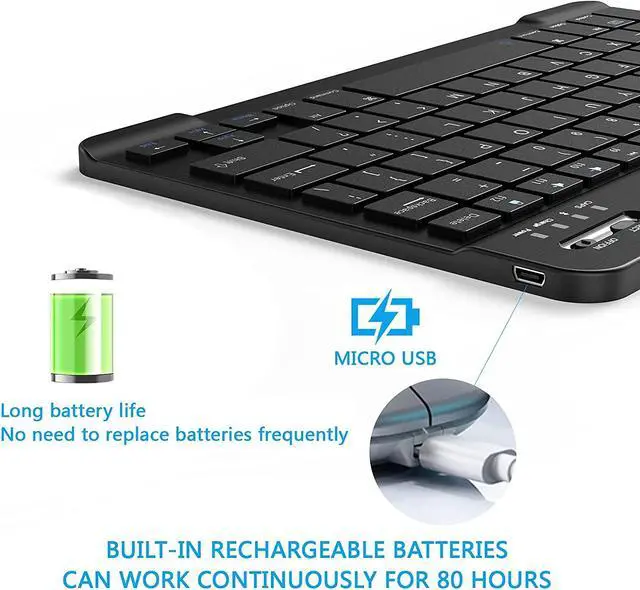Alt view image 3 of 7 - Ultra-Slim Small Bluetooth Keyboard Portable Rechargeable External Cordless Wireless Keyboard for Android Tablet Cell Phone Samsung Smartphone iPad Mini Air Pro iPhone Windows Surface (Black)