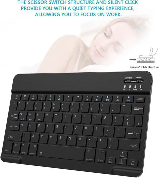 Alt view image 5 of 7 - Ultra-Slim Small Bluetooth Keyboard Portable Rechargeable External Cordless Wireless Keyboard for Android Tablet Cell Phone Samsung Smartphone iPad Mini Air Pro iPhone Windows Surface (Black)