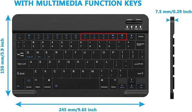 Alt view image 6 of 7 - Ultra-Slim Small Bluetooth Keyboard Portable Rechargeable External Cordless Wireless Keyboard for Android Tablet Cell Phone Samsung Smartphone iPad Mini Air Pro iPhone Windows Surface (Black)