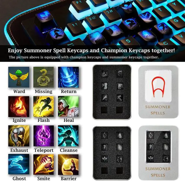 Alt view image 7 of 7 - League of Legends Custom Keycaps (Champion Rammus) - Laser Engraved with Each Champion's Portrait, Passive, and Skills. Fit with Any Mechanical Keyboard. League of Legends Gift for Gamers