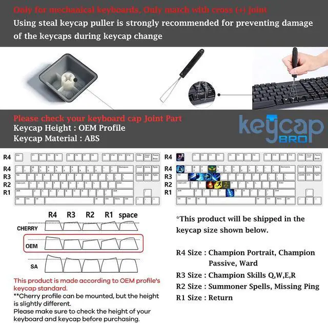 Alt view image 6 of 7 - League of Legends Custom Keycaps (Champion Rammus) - Laser Engraved with Each Champion's Portrait, Passive, and Skills. Fit with Any Mechanical Keyboard. League of Legends Gift for Gamers