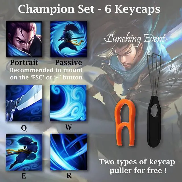 Alt view image 2 of 7 - League of Legends Custom Keycaps (Champion Rammus) - Laser Engraved with Each Champion's Portrait, Passive, and Skills. Fit with Any Mechanical Keyboard. League of Legends Gift for Gamers
