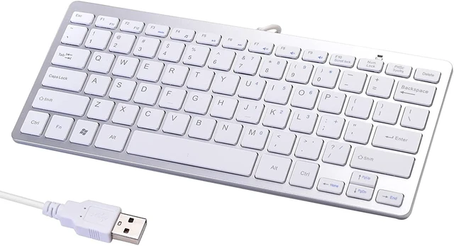 Main image of Powboro 2021 Upgraded PC Computer Laptop Mini USB Wired Keyboard for Mac and Windows 78 Scissor Keys Small Super Thin Compact Multimedia Keyboard (Silver)