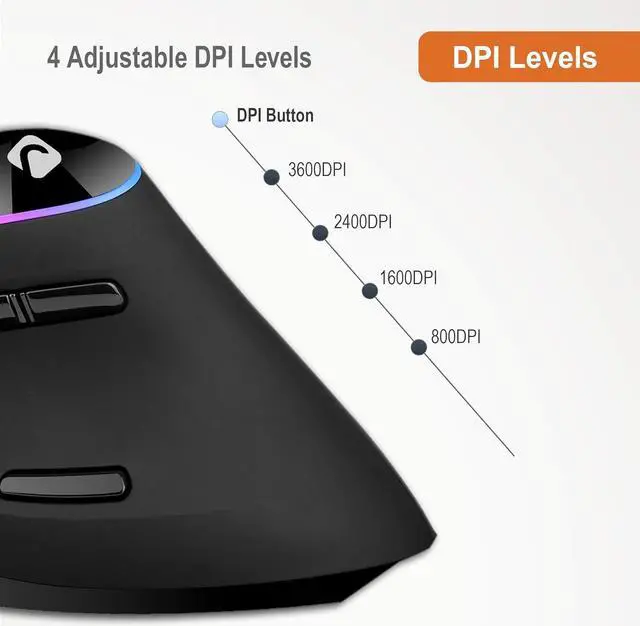 Alt view image 4 of 7 - J-Tech Digital Ergonomic Mouse with Wired Connection, Removable Palm Rest, Thumb Buttons, 800, 1200, 1800, 3200 Adjustable DPI; Compatible with Windows and MAC OS [V638R]