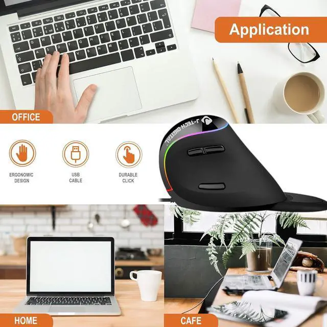 Alt view image 6 of 7 - J-Tech Digital Ergonomic Mouse with Wired Connection, Removable Palm Rest, Thumb Buttons, 800, 1200, 1800, 3200 Adjustable DPI; Compatible with Windows and MAC OS [V638R]