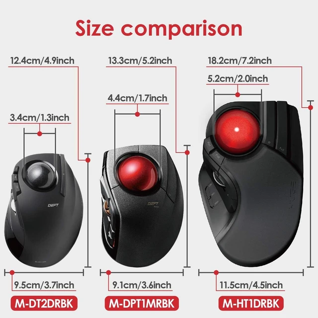 Alt view image 3 of 4 - ELECOM DEFT PRO Trackball Mouse, Wired, Wireless, Bluetooth, Finger Control, Ergonomic Design, 8-Button Function, Optical Gaming Sensor, Smooth Red Ball, Windows11, MacOS(M-DPT1MRBK)