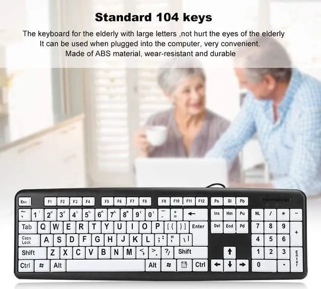 Alt view image 5 of 7 - Elderly Keyboard Large Print Computer Keyboard, Black Low Vision Keyboard USB Wired Old People Keyboard with White Large Print Keys, Full Size Computer Keyboard for Old People
