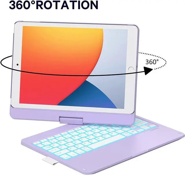 Alt view image 4 of 7 - iPad 9th Generation Case with Keyboard, CHESONA 360° Rotatable, 7 Color Backlit, Slim Cover, Apple Pencil Holder, Keyboard for iPad (8th/7th Gen 10.2 Inch), iPad Air 3rd Gen, iPad Pro 10.5 inch Purple