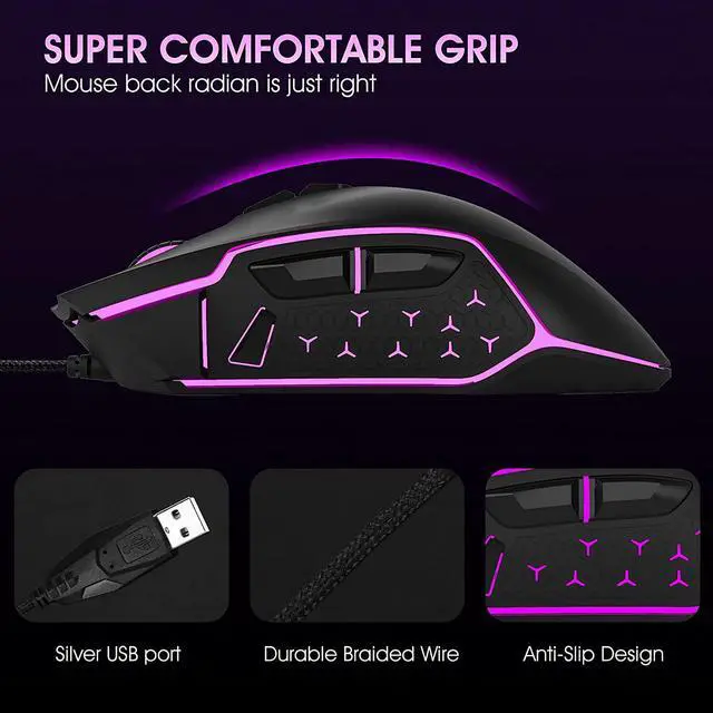 Alt view image 5 of 7 - LeadsaiL Gaming Mouse Wired RGB PC Gaming Mice,Up to 7200 DPI, 8 Programmable Buttons,6 Color Backlight, Ergonomic Optical Computer Wired Mouse with Fire Button for Desktop PC Laptop Gamer & Work