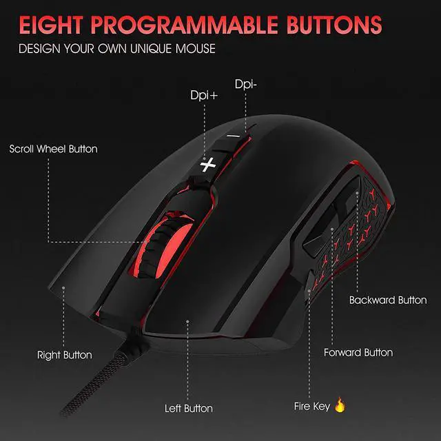 Alt view image 3 of 7 - LeadsaiL Gaming Mouse Wired RGB PC Gaming Mice,Up to 7200 DPI, 8 Programmable Buttons,6 Color Backlight, Ergonomic Optical Computer Wired Mouse with Fire Button for Desktop PC Laptop Gamer & Work