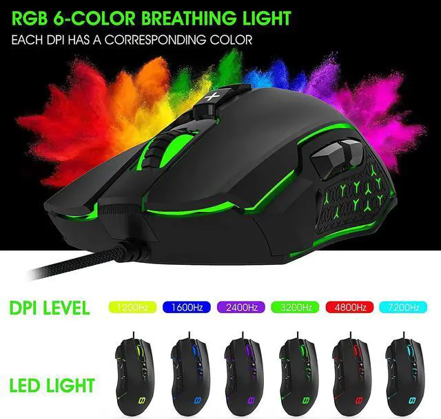 Alt view image 2 of 7 - LeadsaiL Gaming Mouse Wired RGB PC Gaming Mice,Up to 7200 DPI, 8 Programmable Buttons,6 Color Backlight, Ergonomic Optical Computer Wired Mouse with Fire Button for Desktop PC Laptop Gamer & Work