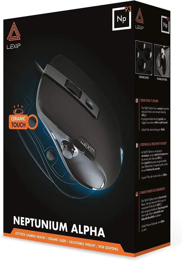 Main image of Lexip - Np93 Alpha - Gaming Mouse - French Innovation - with 2 Axis Internal Joystick - Ultimate Glide with Ceramic Skates + Adjustable Weight +