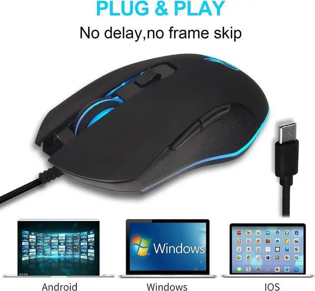 Alt view image 3 of 6 - Wired USB C Gaming Mouse, Silent RGB Gaming Mice 7 Colors Backlit, 2400 DPI, Type C RGB Wired Mouse Gaming for Office Home PC and Notebook and All Type-C Device (Black)