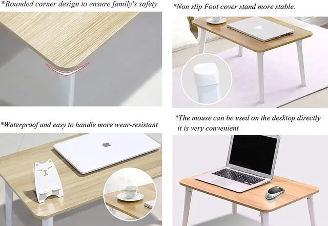 Alt view image 4 of 7 - Laptop Stand for Bed, Lap Desk, Foldable Portable Lap Bed Tray, 23.6 Inch Floor Table for Drawing, Reading and Writing, Oak