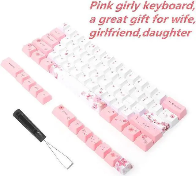 Alt view image 2 of 7 - 73PCs Sublimation Keycaps PBT Mechanical Keyboard Accessory PC Parts with Cute Pattern,Universal for Mechanical Keyboard(6064 Blossom)