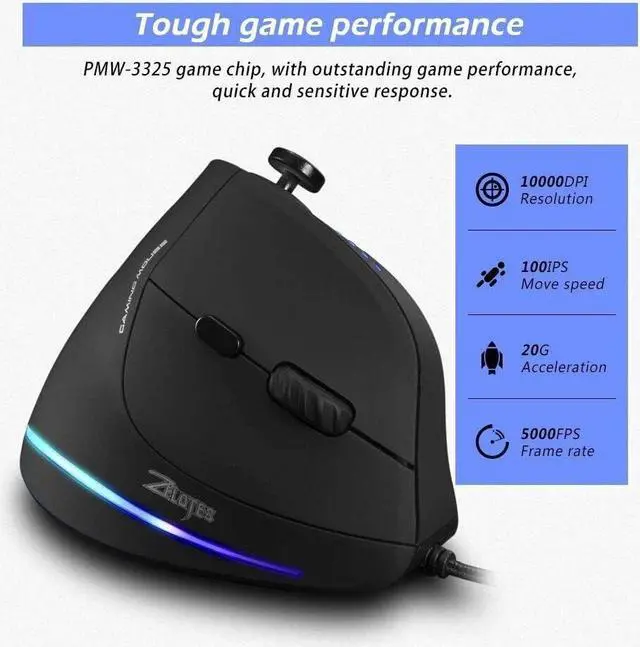 Alt view image 7 of 7 - zelotes Wired Gaming Mouse with Joystick,10000DPI,11 Programmable Buttons,Vertical Ergonomic Mouse,USB Optical Computer Mouse,PC Gaming Mouse for Laptop,PC,Black