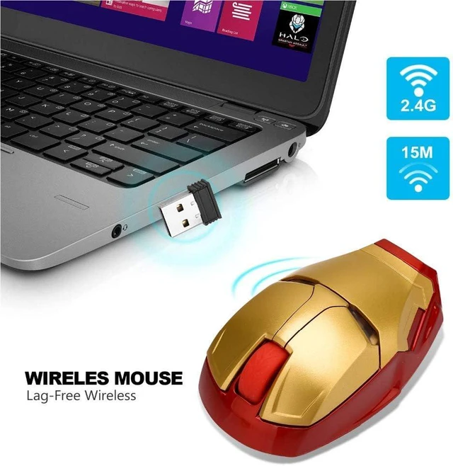Alt view image 7 of 7 - Wireless Iron Man Mouse 2.4G Optical Computer Mouse for Desktop Laptop PC Mac (Gold)