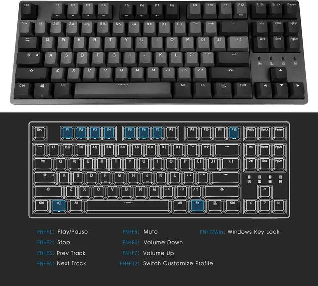Alt view image 5 of 6 - DURGOD Taurus K320 TKL Mechanical Gaming Keyboard - 87 Keys - Double Shot PBT - NKRO - USB Type C (Cherry Silent Red, Space Grey)