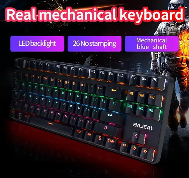 Alt view image 2 of 7 - BAJEAL Mechanical Keyboard,Hot Swap 87 Keys Keyboard,USB Wired Blue Switch Keyboard with Two Color Shine-Through Keycaps,Multi LED Backlit Lighting Gaming Keyboard (Pink White)