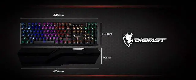 Alt view image 4 of 6 - Digifast LK42 Mechanical RGB Gaming Keyboard with Wrist Rest, Black (DG-LK42)
