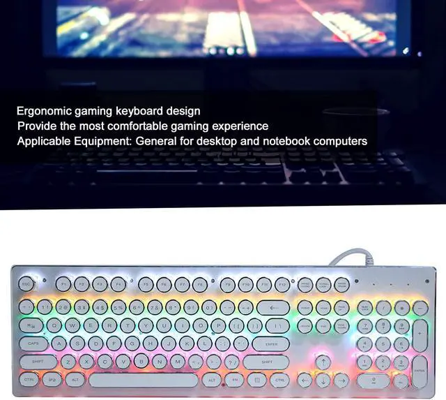 Alt view image 5 of 7 - HJK920 Universal Mechanical Computer Keyboard, Gaming Wired Classic Retro Punk Mechanical Keyboard, Ergonomic Keyboard with Mixed Backlight, 104 Round Keys(White)