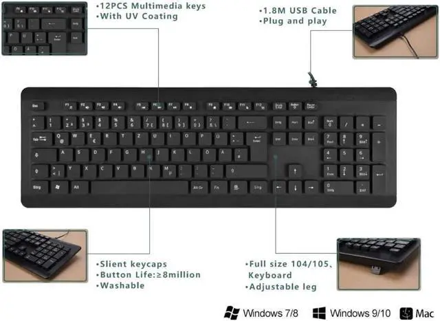Alt view image 6 of 7 - BoxWave Keyboard Compatible with ECOHERO Lambda Laptop (15.6 in) - AquaProof USB Keyboard, Washable Waterproof Water Resistant - Jet Black