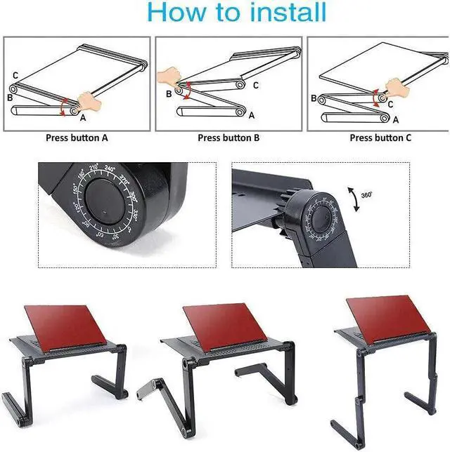 Alt view image 2 of 4 - 360° Adjustable Laptop Notebook PC Desk Table Stand Portable Bed Tray Sofa Couch Lapdesk Coffee Table Laptop Stand Lap Desk Folding Desk Laptop Desk Serving Tray Desk Bed Tray Decorative Tray