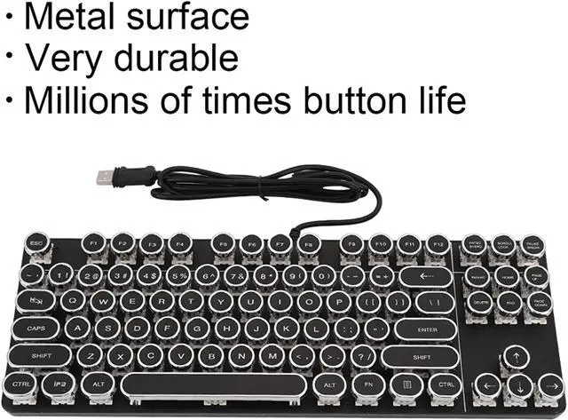Alt view image 4 of 7 - LOCADENCE Typewriter Style Gaming Keyboard, 917 Punk Mechanical Keyboard with Vintage Round Cap, Rainbow LED Backlit USB Wired Computer Keyboard for PUBG Internet Cafes