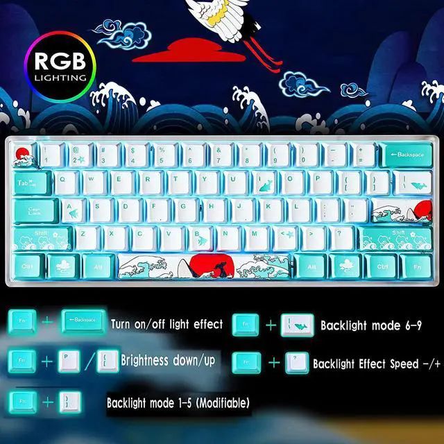 Alt view image 5 of 6 - Guffercty kred Gk61 60% Mechanical Keyboard SK61 Custom Hot Swappable 60 Percent Gaming Keyboard with RGB Backlit Type-C Cable for Win/PC/Mac (Gateron Optical Red, Coral Sea)
