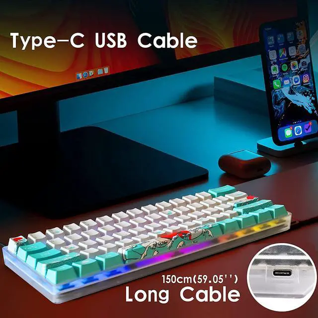 Alt view image 6 of 6 - Guffercty kred Gk61 60% Mechanical Keyboard SK61 Custom Hot Swappable 60 Percent Gaming Keyboard with RGB Backlit Type-C Cable for Win/PC/Mac (Gateron Optical Red, Coral Sea)