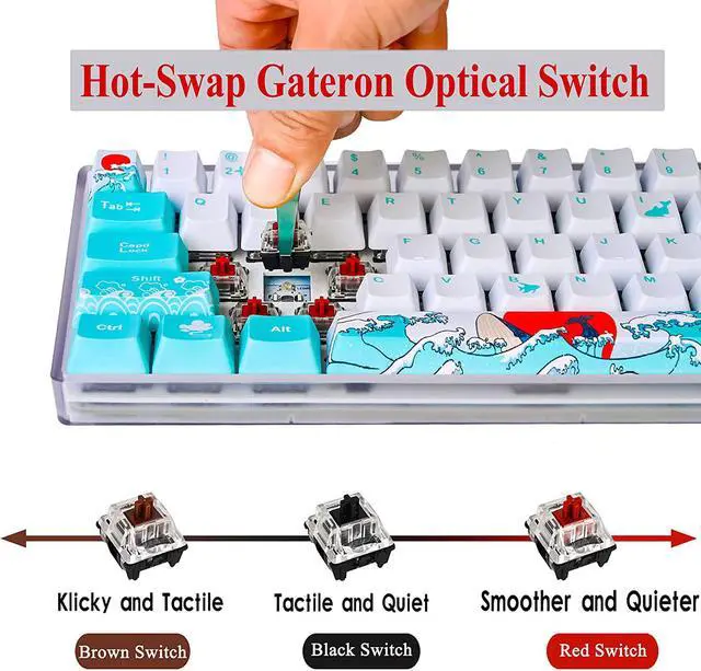 Alt view image 4 of 6 - Guffercty kred Gk61 60% Mechanical Keyboard SK61 Custom Hot Swappable 60 Percent Gaming Keyboard with RGB Backlit Type-C Cable for Win/PC/Mac (Gateron Optical Red, Coral Sea)