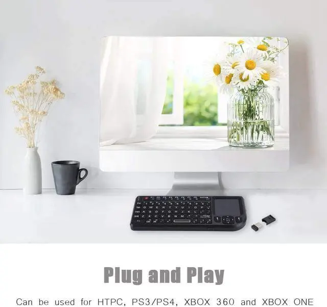 Alt view image 3 of 7 - 2.4GHz Wireless Touchpad Keyboard, Super Thin&Lightweight Rechargeable Ultra Mini Thin USB Backlit Keyboard, Plug and Play Fits for HTPC, for PS3/4