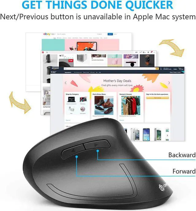 Alt view image 4 of 7 - Ergonomic Mouse, iClever WM101 Wireless Vertical Mouse 6 Buttons with Adjustable DPI 1000/1600/2000/2400 Comfortable 2.4G Optical Ergo Mouse for Laptop, Computer, Desktop, Windows, Mac OS, Gray Black