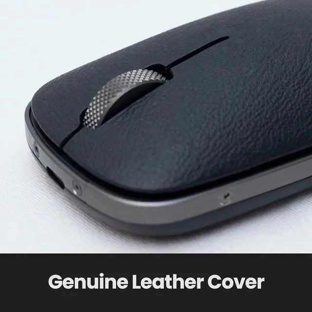 Alt view image 3 of 7 - Azio Retro Classic Bluetooth Mouse (Gunmetal) - Genuine Leather Topped with Pixart Precision Tracker