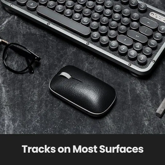 Alt view image 4 of 7 - Azio Retro Classic Bluetooth Mouse (Gunmetal) - Genuine Leather Topped with Pixart Precision Tracker