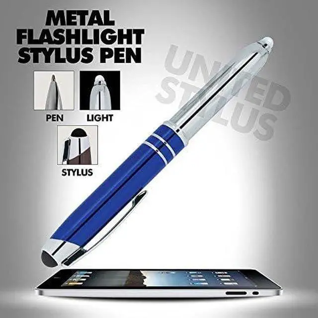 Alt view image 2 of 2 - Stylus Pen for Touchscreen Devices Tablets iPads iPhones Multi-Function Capacitive Pen with LED Flashlight Ballpoint Ink Pen 3-in-1 Metal Pen 6PK Black Ink Blue Barrel