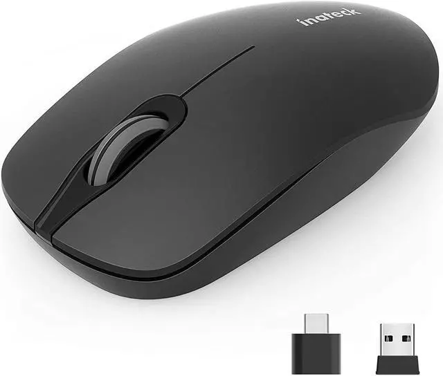 Main image of Inateck Wireless Mouse 2.4G Slim Mouse with 2 Nano Receiver USB A/USB C, Noiseless Mouse, Compatible with Notebook, PC, Laptop, MacBook, MS02001 Black