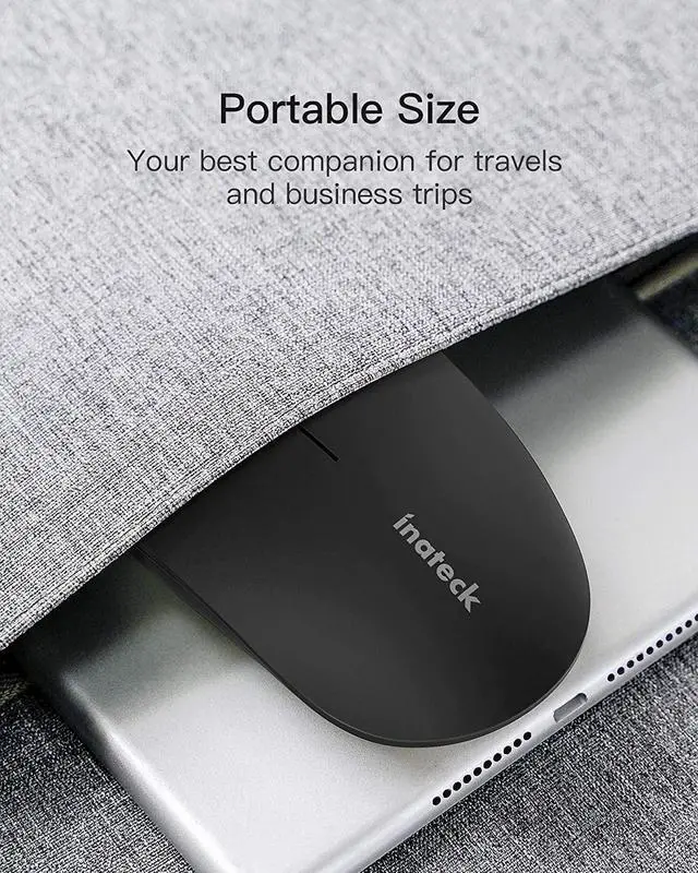 Alt view image 7 of 7 - Inateck Wireless Mouse 2.4G Slim Mouse with 2 Nano Receiver USB A/USB C, Noiseless Mouse, Compatible with Notebook, PC, Laptop, MacBook, MS02001 Black