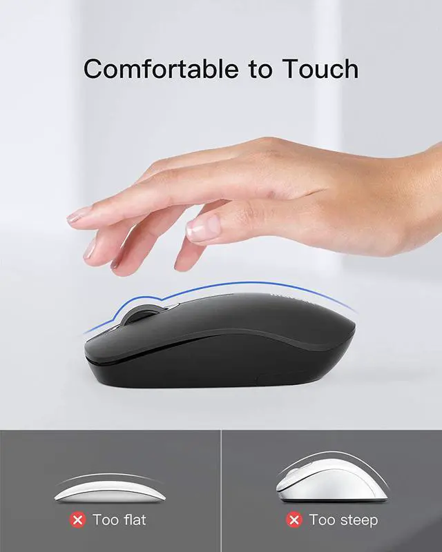 Alt view image 6 of 7 - Inateck Wireless Mouse 2.4G Slim Mouse with 2 Nano Receiver USB A/USB C, Noiseless Mouse, Compatible with Notebook, PC, Laptop, MacBook, MS02001 Black