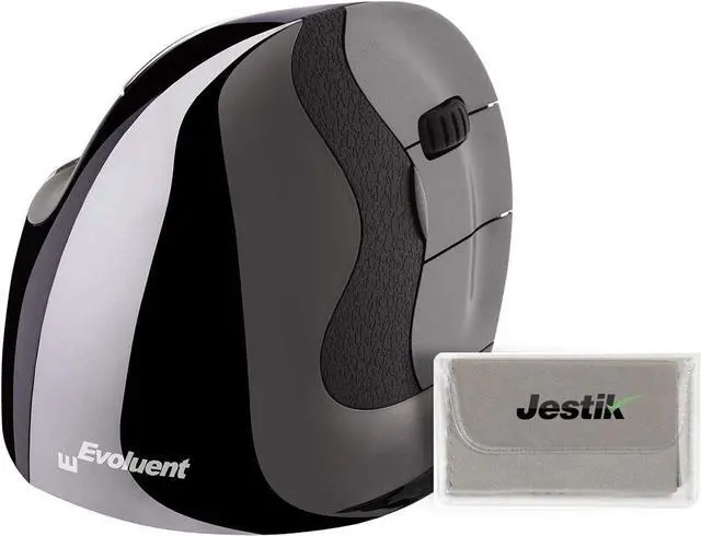 Main image of Evoluent VMDLW VerticalMouse D Large Right Hand Ergonomic Mouse with Wireless USB Receiver Plus Jestik Microfiber Cloth - Value Bundle