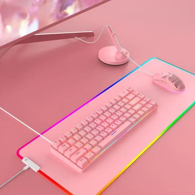 Alt view image 7 of 7 - LexonElec 60% Mechanical Gaming Keyboard and Mouse Combo with Mouse Bungee Mouse Pad,Mini 68 Keys Wired Type C 18 Backlit Effects,Lightweight RGB 6400DPI Honeycomb Mice(Pink/Blue Switch)