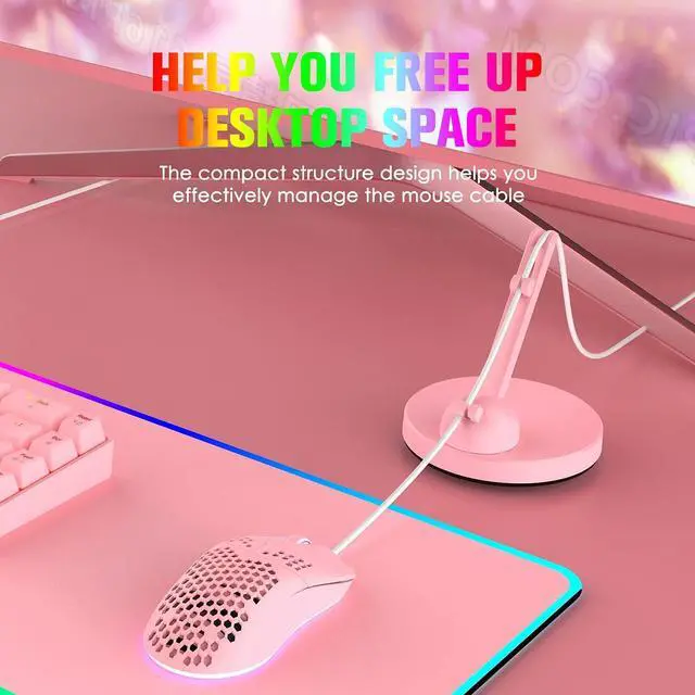 Alt view image 6 of 7 - LexonElec 60% Mechanical Gaming Keyboard and Mouse Combo with Mouse Bungee Mouse Pad,Mini 68 Keys Wired Type C 18 Backlit Effects,Lightweight RGB 6400DPI Honeycomb Mice(Pink/Blue Switch)