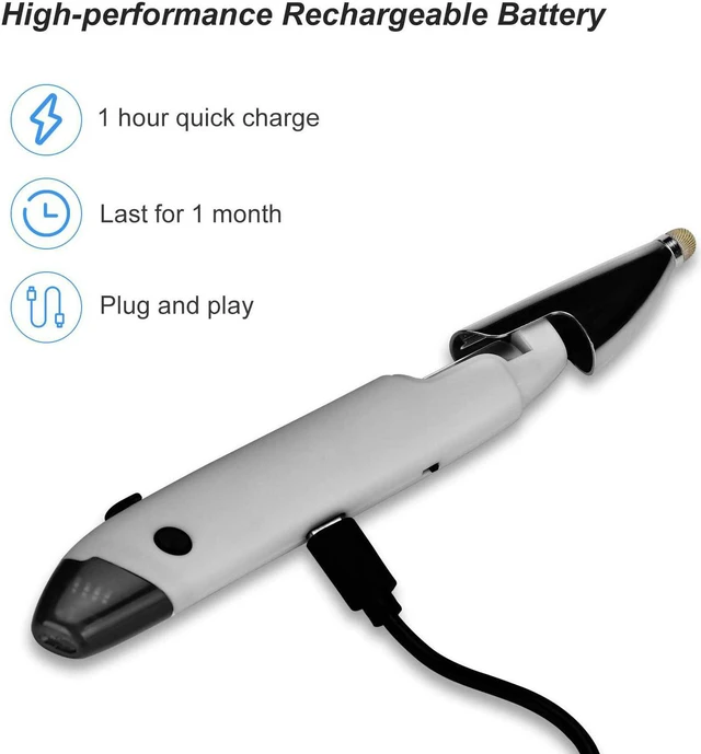 Alt view image 5 of 7 - lychee Rechargeable Pocket Pen Mouse, Left/Right-Handed Wireless Optical Ergonomic Mouse with Stylus Function RGB Backlit Type-C & Micro USB Adapter for PC Laptop Notebook Mac (Grey)