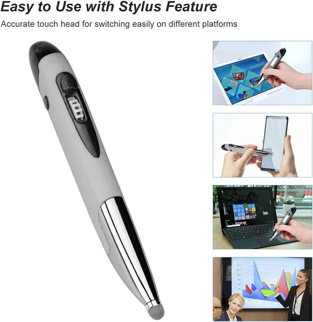 Alt view image 4 of 7 - lychee Rechargeable Pocket Pen Mouse, Left/Right-Handed Wireless Optical Ergonomic Mouse with Stylus Function RGB Backlit Type-C & Micro USB Adapter for PC Laptop Notebook Mac (Grey)