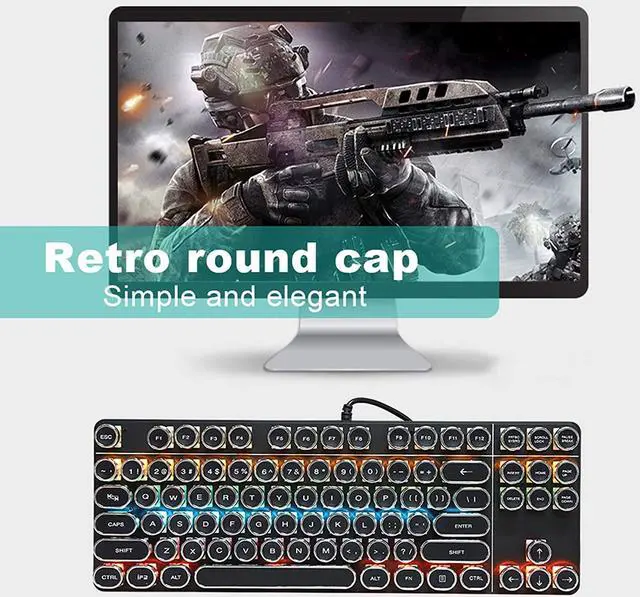 Alt view image 4 of 7 - Restokki Punk Mechanical Keyboard 917 with Vintage Round Cap for PUBG Internet Cafes Computer Accessory