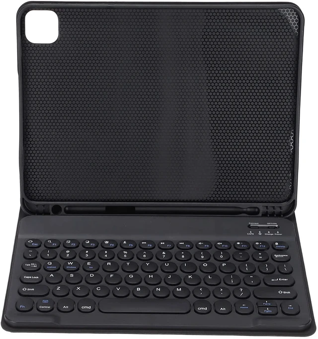 Alt view image 2 of 7 - Hozee Wireless Keyboard, Strong Durable Waterproof Dustproof Laptop Keyboard for iOS Tablet Pro 11in(Black Round hat Keyboard + Leather case)