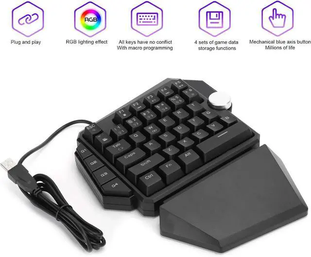Alt view image 2 of 7 - One Handed Gaming Mechanical Keyboard, USB Wired LED RGB Backlight Single Hand Ergonomic E-Sports Game Keypad 44 Keys for Desktop Notebook Tablet Game Console, Default