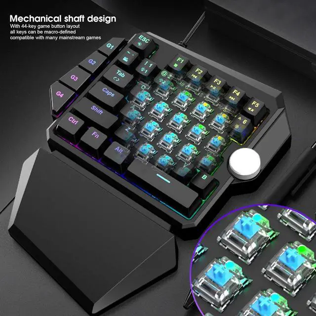 Alt view image 5 of 7 - One Handed Gaming Mechanical Keyboard, USB Wired LED RGB Backlight Single Hand Ergonomic E-Sports Game Keypad 44 Keys for Desktop Notebook Tablet Game Console, Default