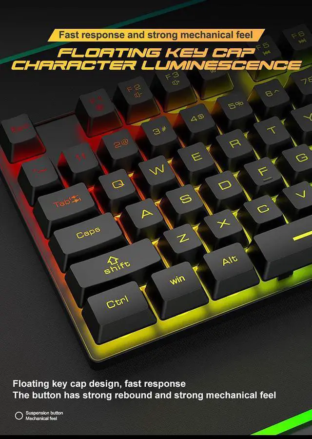 Alt view image 3 of 7 - Gaming Keyboard and Mouse Combo,RGB Rainbow Backlit Keyboard with PC Wired Keyboard+2400DPI 6 Buttons Rainbow LED Gaming Mouse+Mouse Pads for PC PS4 (Black)